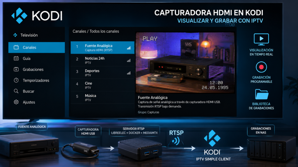 Añade capacidad de digitalización de fuentes externas y visualización de fuentes analógicas en Kodi