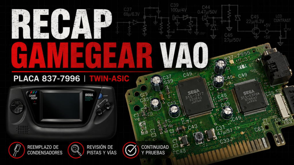 Recap (Cambio de condensadores) completo de Sega Game Gear 2 ASIC VA0 (837-7996)